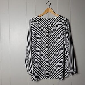 TALBOTS BLACK WHITE CHEVRON TUNIC BLOUSE LONG SLEEVE KEYHOLE NECKLINE WOMENS 1X